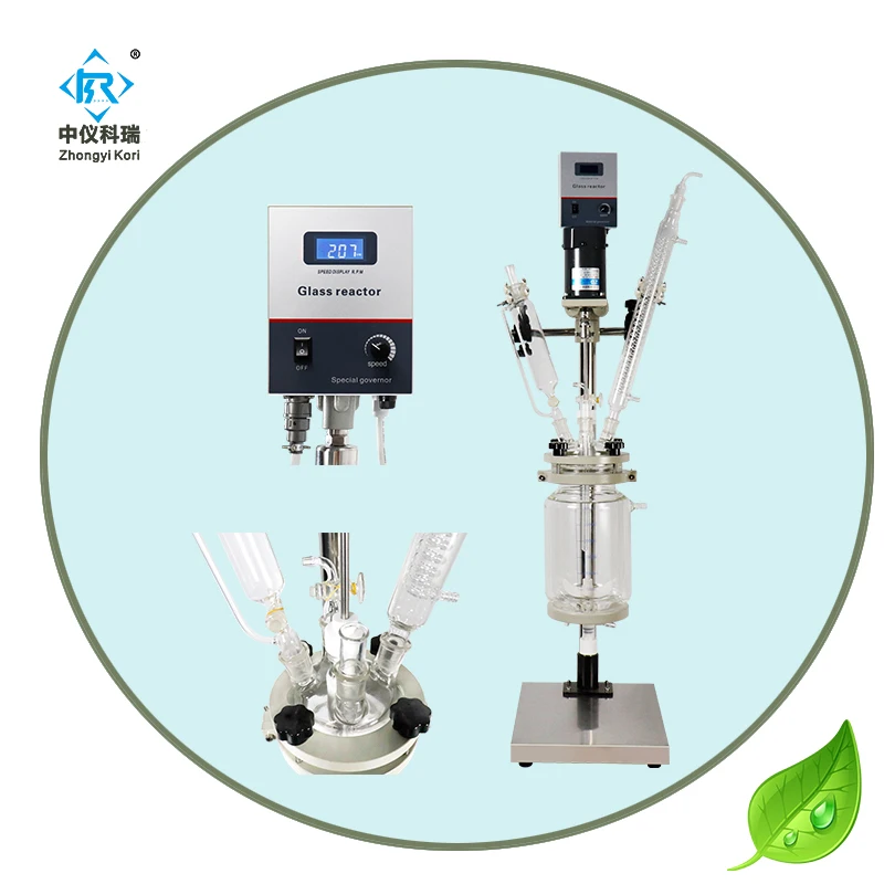 

SF-2L Lab chemical reactor jacketed heating cooling system with glass reactor lid parts and jacket reaction vessel stirrer RPM