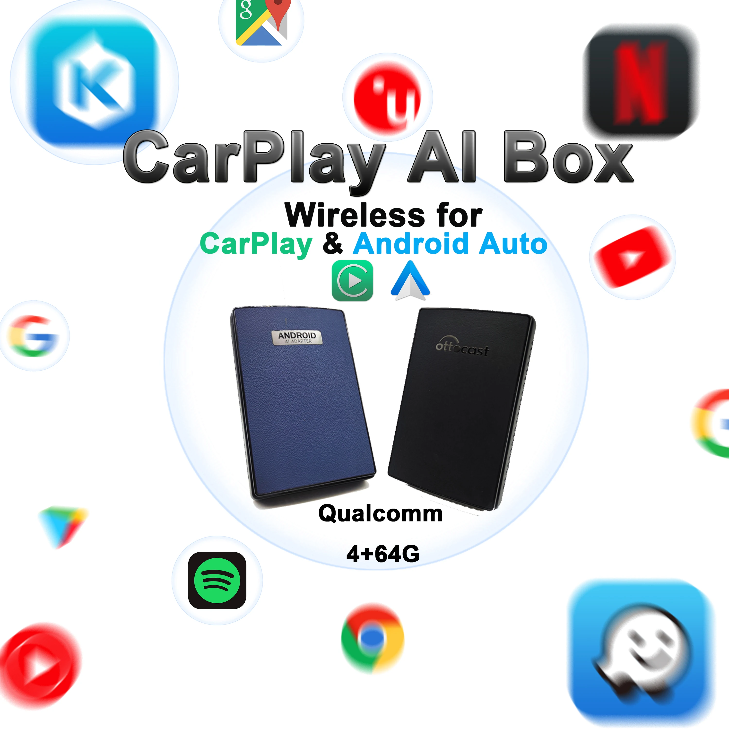 Оригинальный сенсорный экран OTTOCAST CarPlay AI Box 4 + 64 ГБ с кожаной поверхностью