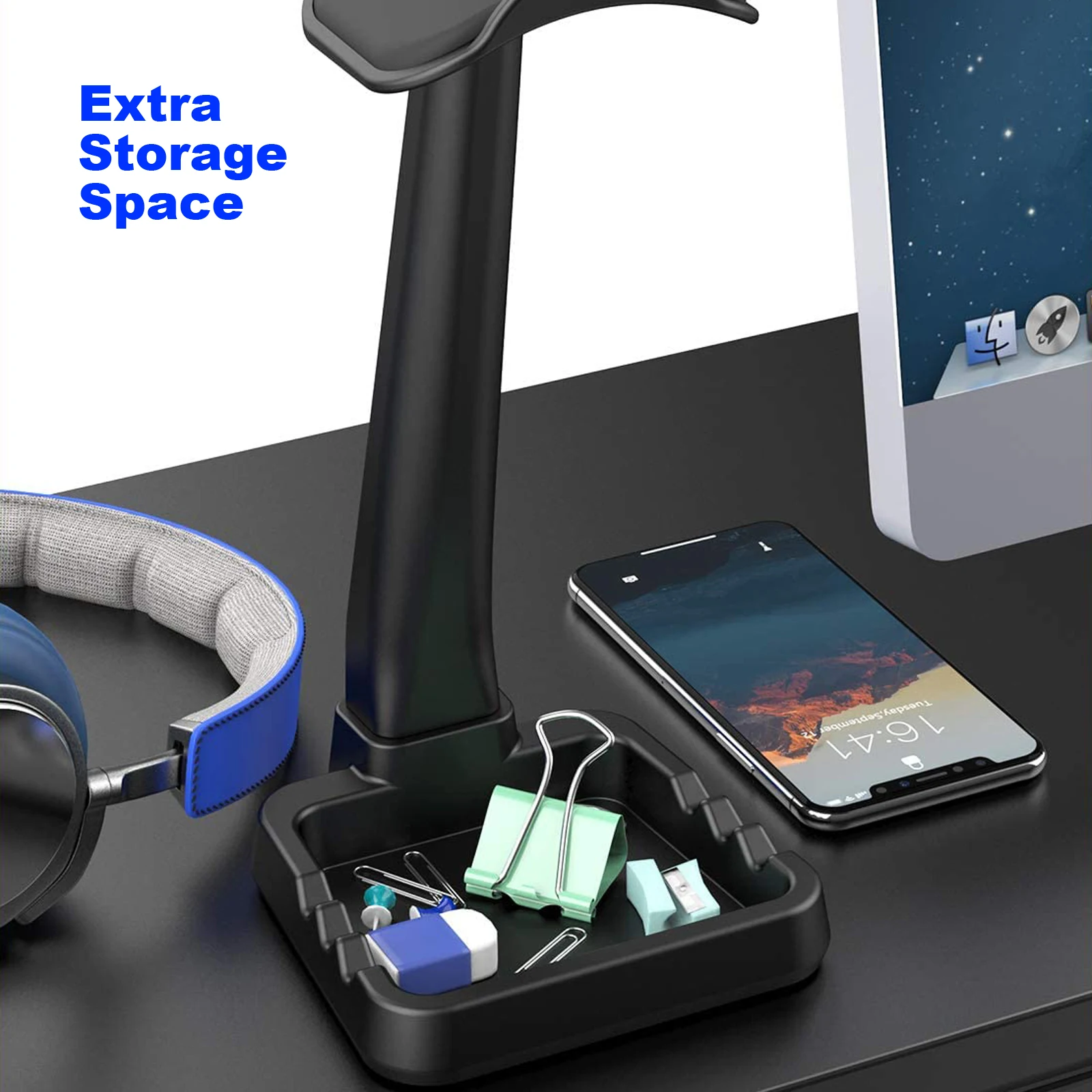 Универсальная подставка для наушников встроенный органайзер с зажимом кабеля и