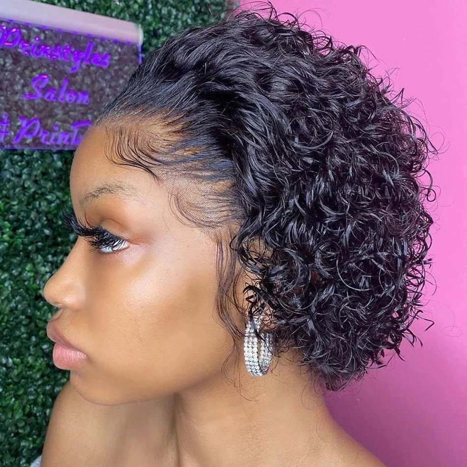 

Curly Short Bob Lace Wigs Blonde Pixie Peruvian Human Hair Lace Bob Wig For Black Women Density 150% Water Wave Remy Virgin Hair