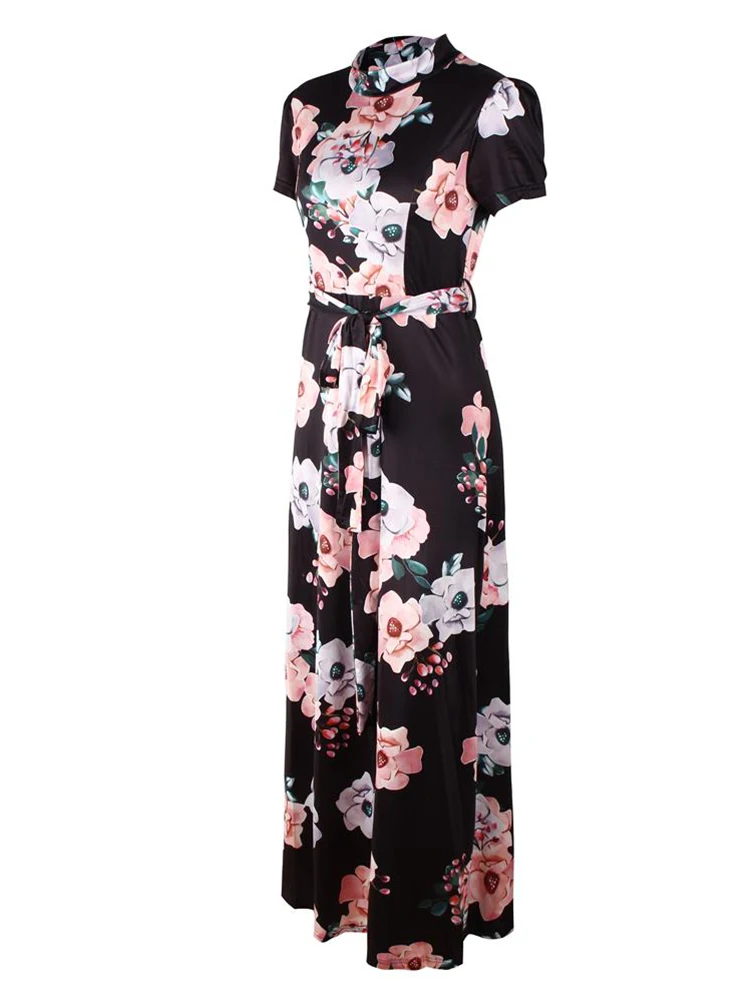 Женское летнее платье 2019 повседневное короткий рукав длинное бохо цветочный