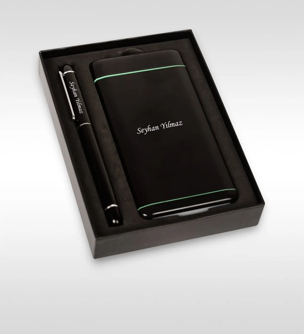 Персонализированные Pb-199 10000 мАч Быстрая зарядка черный Powerbank и ручка Набор