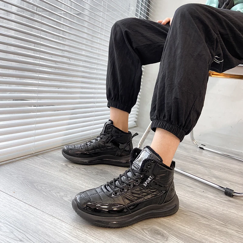 

Men Plus Velvet Cotton Shoes Winter Fashion Casual Warm Black Sneakers High-top Non-slip Sports Unisex Couples Walking Trainers