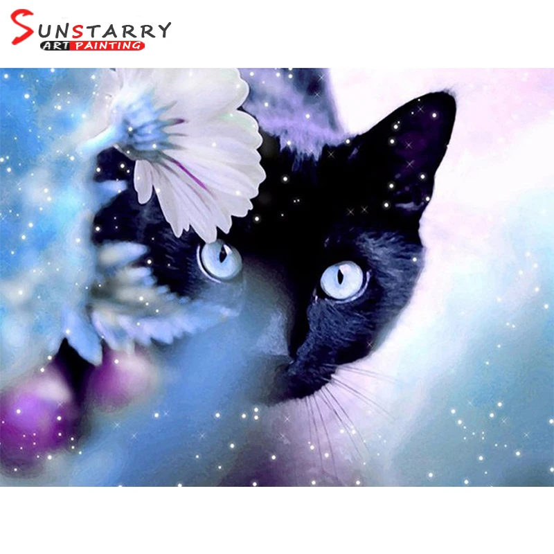 Sunstarry Полный Круглый Алмаз 5D DIY Алмазная картина "Животное Черный Кот Вышивка крестиком Стразы мозаика домашний Декор подарок