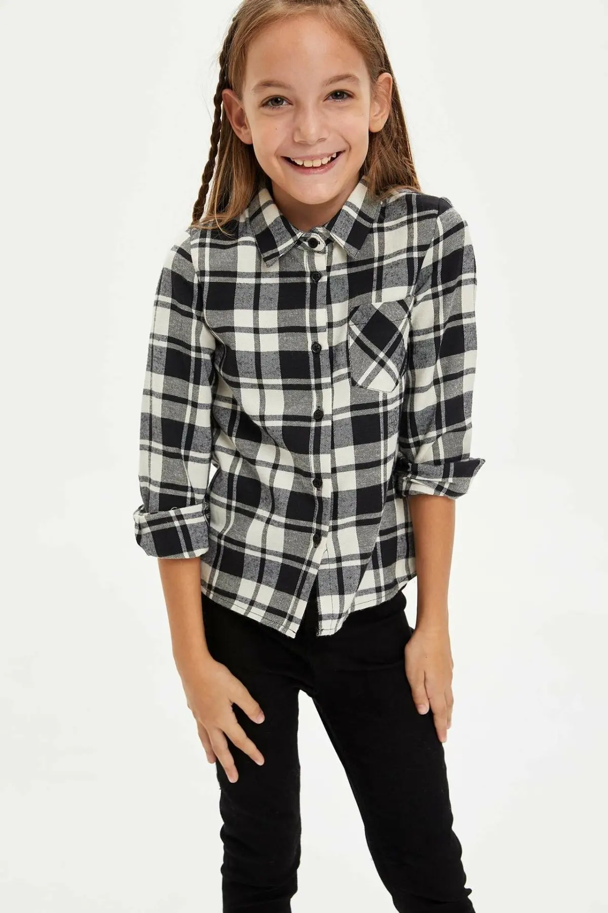 DeFacto/Модная рубашка с длинными рукавами и отворотами для девочек повседневные