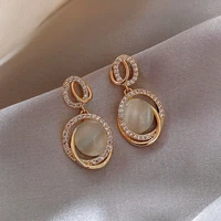 new fashion korean geometric leaves opal drop earrings for women bohemian golden round zircon wedding earrings jewelry gift
