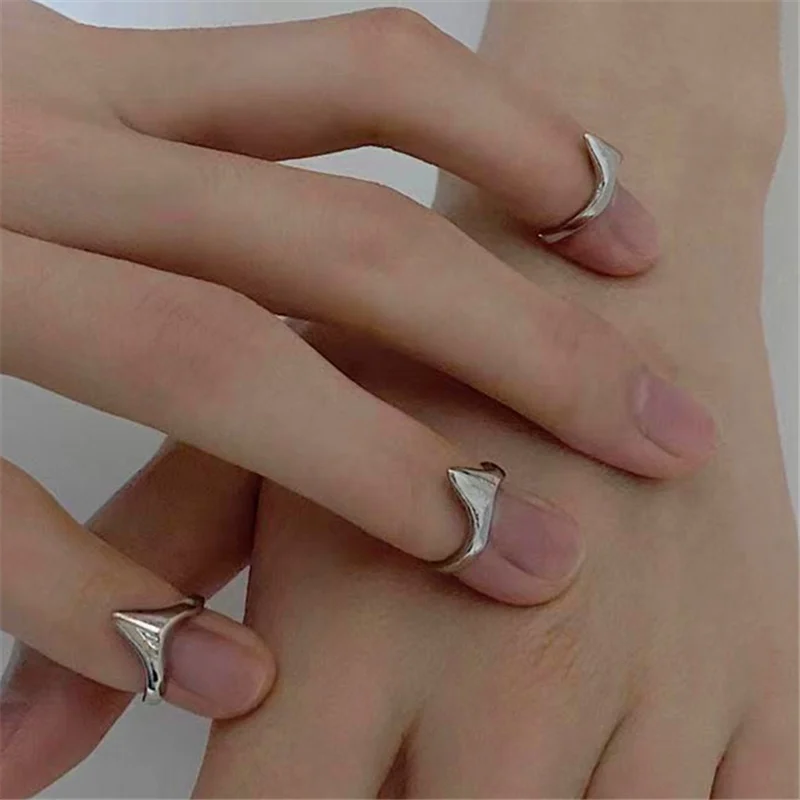 HUANZHI New 3 Pcs/Set Punk Exaggerate Irregular Opening Daily Fingertip Protective Nail Rings Sets for Women Party Jewelry images - 6