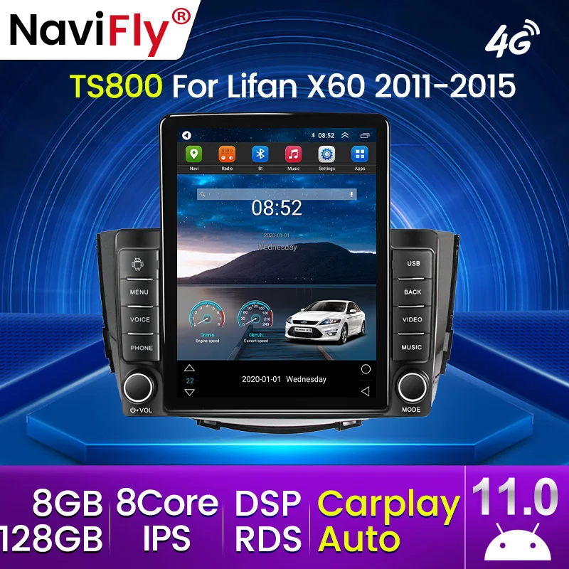 Android 11 Carplay 4G LTE Для Tesla Вертикальное Автомобильное Радио Видео Стерео для Lifan X60 2011 -