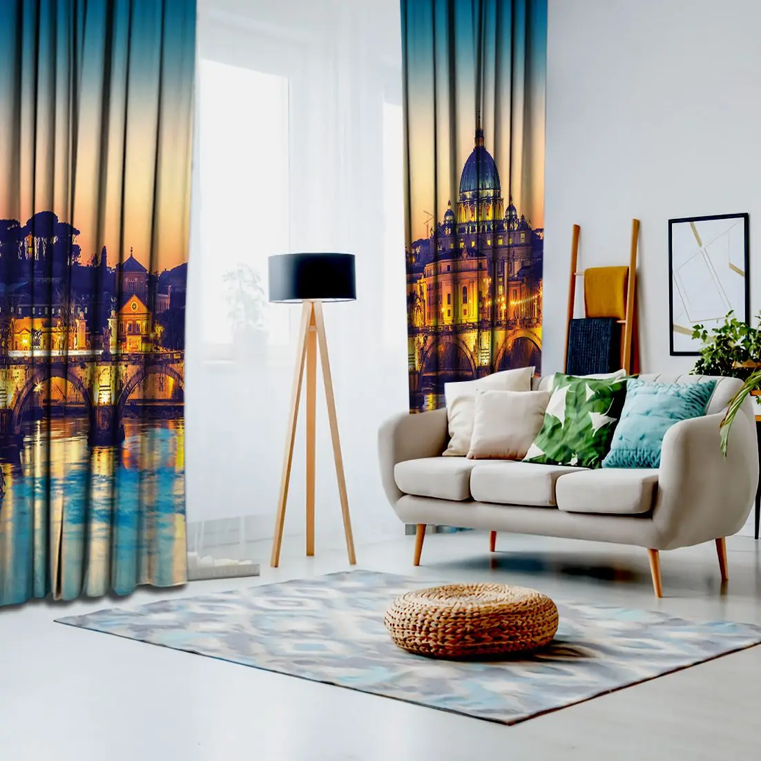 Занавес Св. Петра собора и тибера реки в римском Италия закат вечерний вид