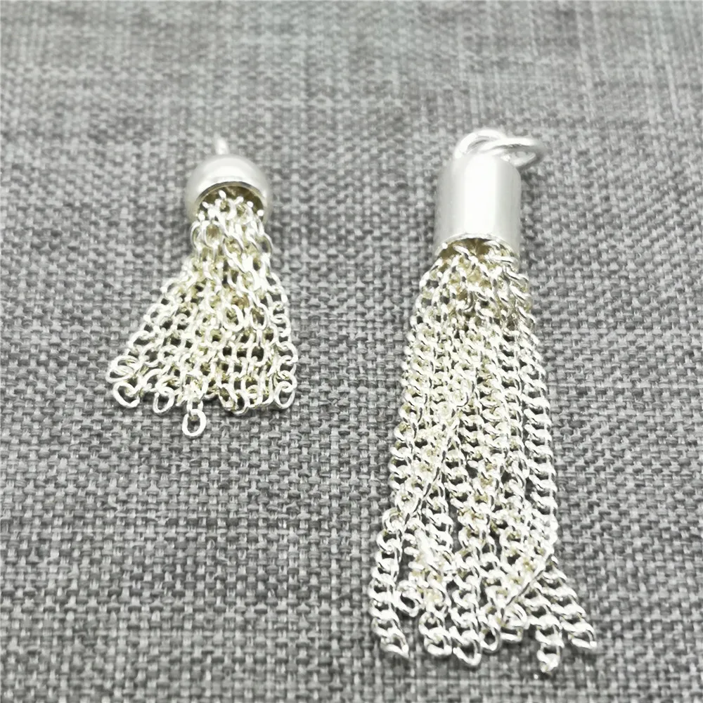 2pcs of 925 Sterling Silver Plain Chain Tassel Charms for Necklace Bracelet