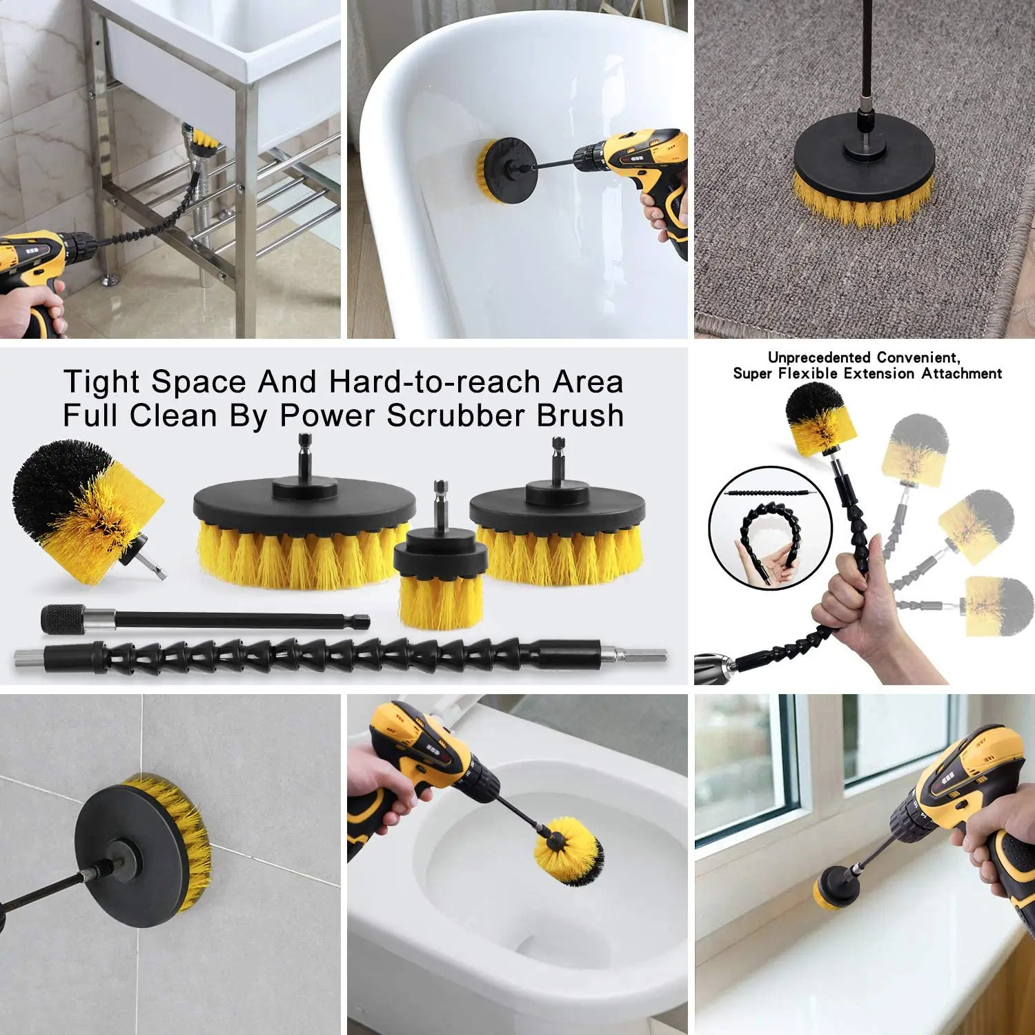 10pcs power cleaning scrubber nylons brush attachment kit with extender for bathroom tub shower tile and car free global shipping