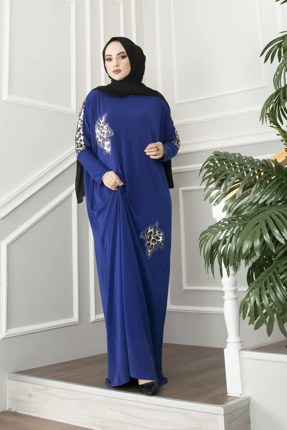 Женское платье с леопардовой вышивкой хиджаб Абая Рамадан яркий мусульманский