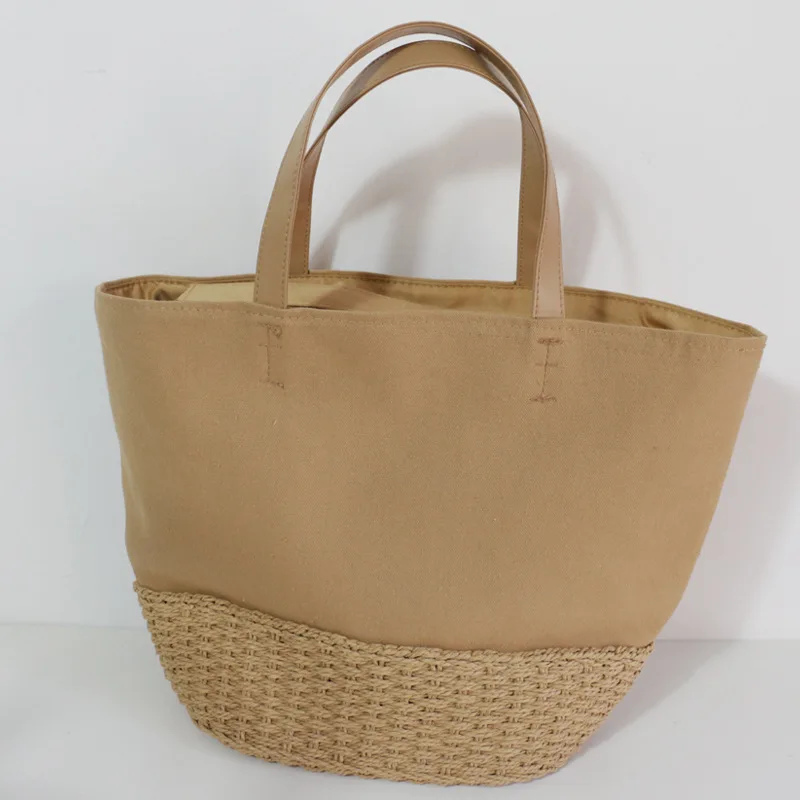 

2021 Summer New Beach Fashion Women's Hand-held Straw Tote Grass Canvas Square Large Capacity Hand Woven Handbag Women Contrast