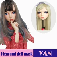 yanfemale sweet girl resin half head kigurumi bjd mask cosplay japanese anime role lolita crossdress doll mask with wig