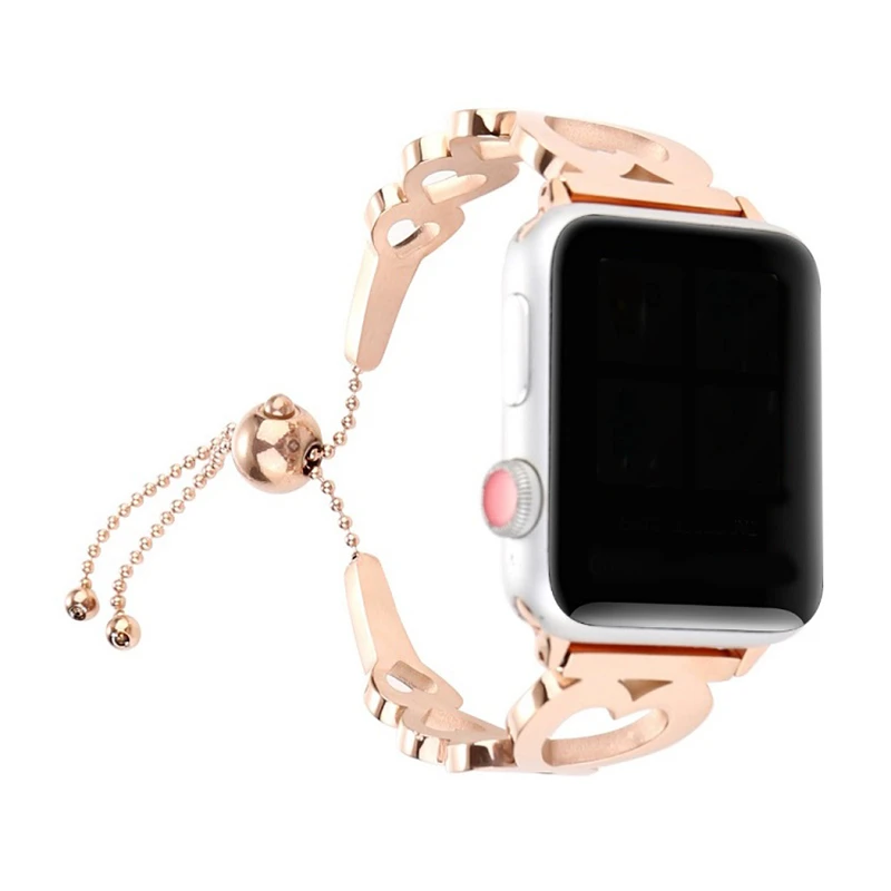 

Stainless Steel strap For Apple Watch band 44mm 42mm iwatch series 6 se 5 4 3 Heart-shaped Metal Bracelet correa iwatch 40mm 38