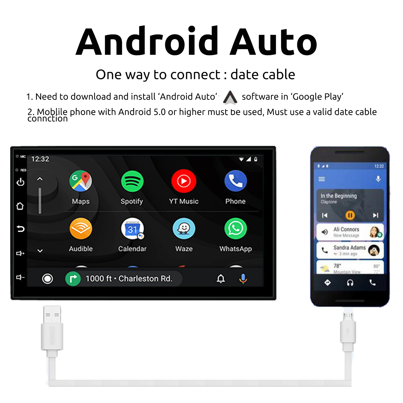 Фото Автомагнитола ESSGOO Carplay, 2 Din, Android 10, RDS, 2 + 16 Гб №4
