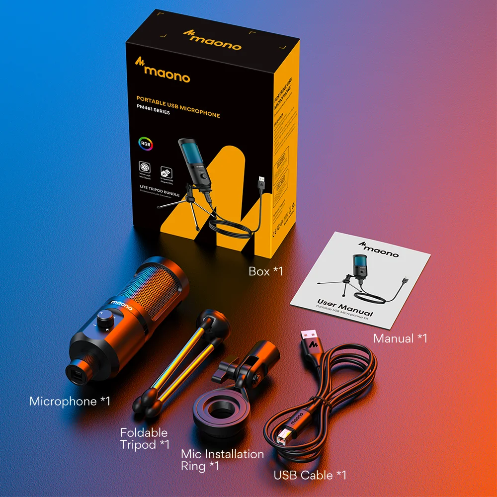 MAONO Gaming USB Microphone Desktop Condenser Microfono Podcast Breathing Light с усилением для записи подкастинга