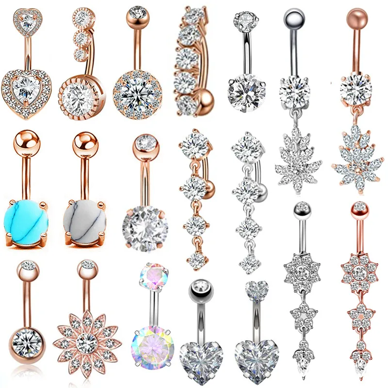 Кольцо для пирсинга живота с кристаллом из розового золота пикантное украшение