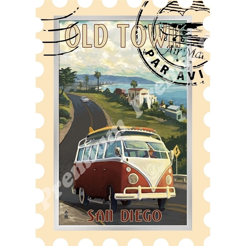 Сан-Диего Сувенирный магнит Винтажный туристический плакат | Дом и сад
