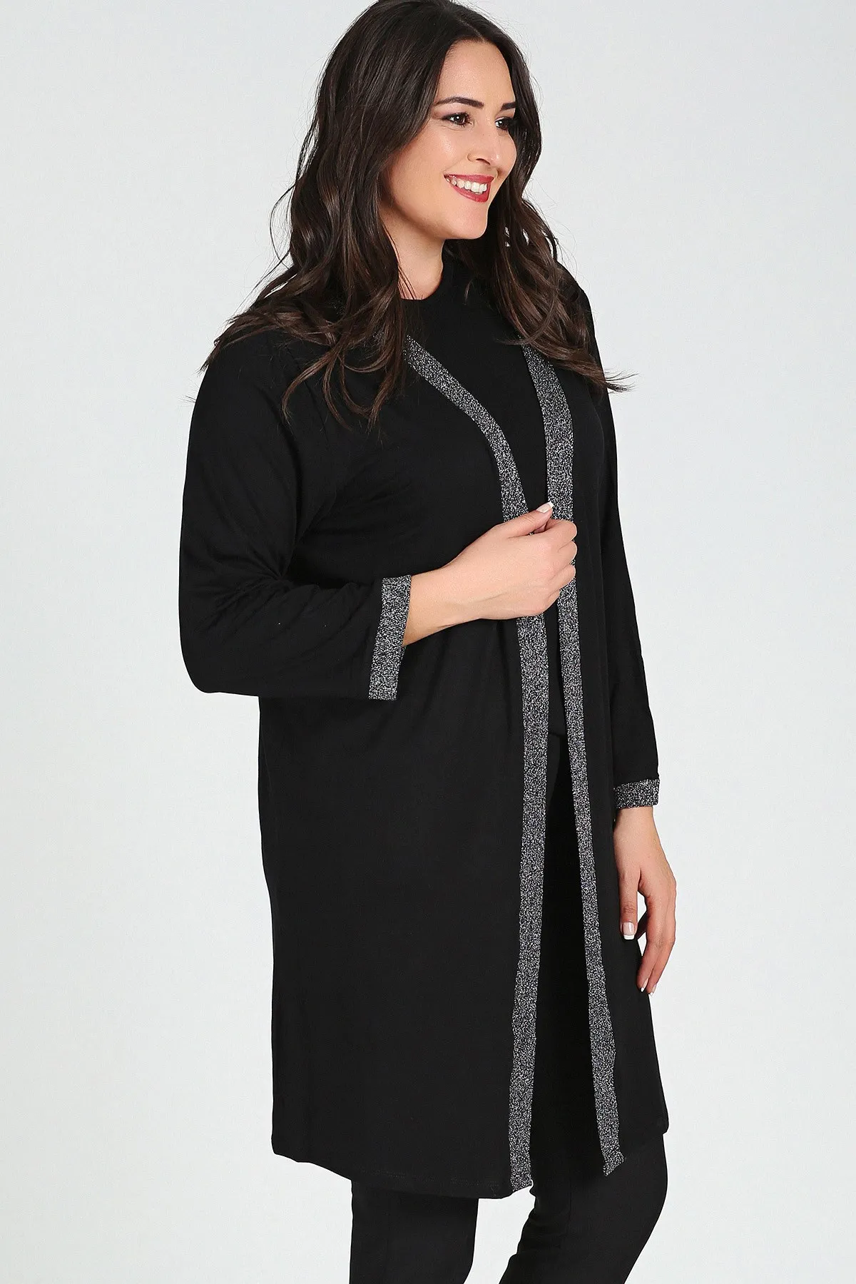 New Season Fashion Plus Size Sim Detailed Long Slevee Cardigan Natural Viscose Soft Elastic Fabric