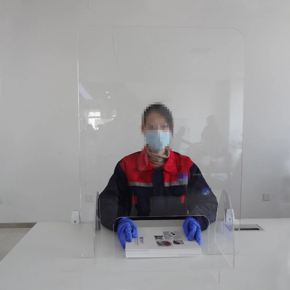 

Acrylic Counter Protective Sneeze Guard Clear Spit Shiled With Stand