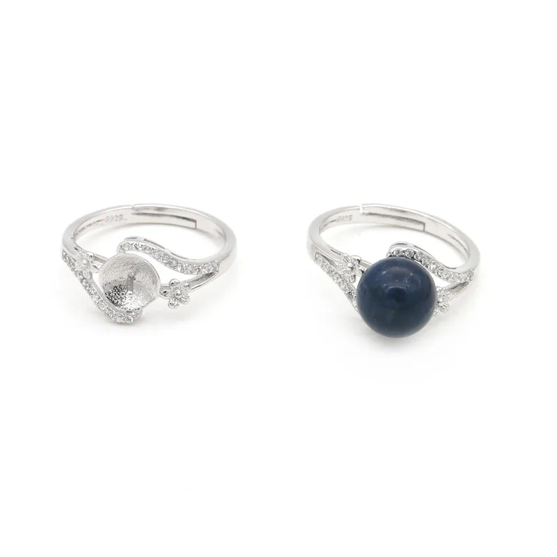

Adjustable 925 Sterling Silver Platinum Plated Micro Pave Zirconia17mm Ring Setting Tray 6mm For Half Drilled Beads