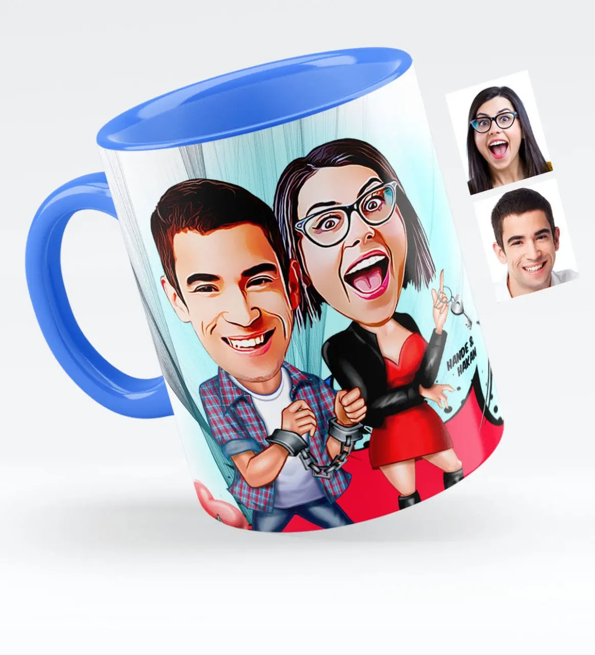 

Personalized Valentine Caricature Of Blue Mug cup-1
