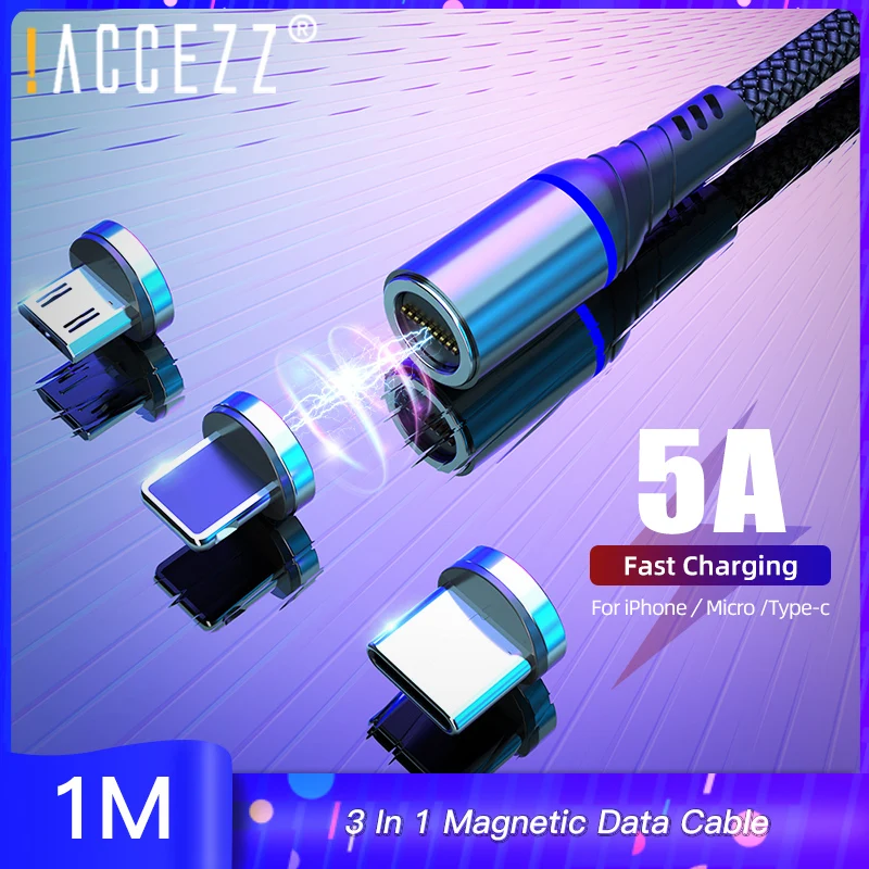 ! ACCEZZ 5А Магнитный USB кабель для IPhone 11 Pro 8 Xiaomi Micro Type C Быстрая зарядка шнур передачи