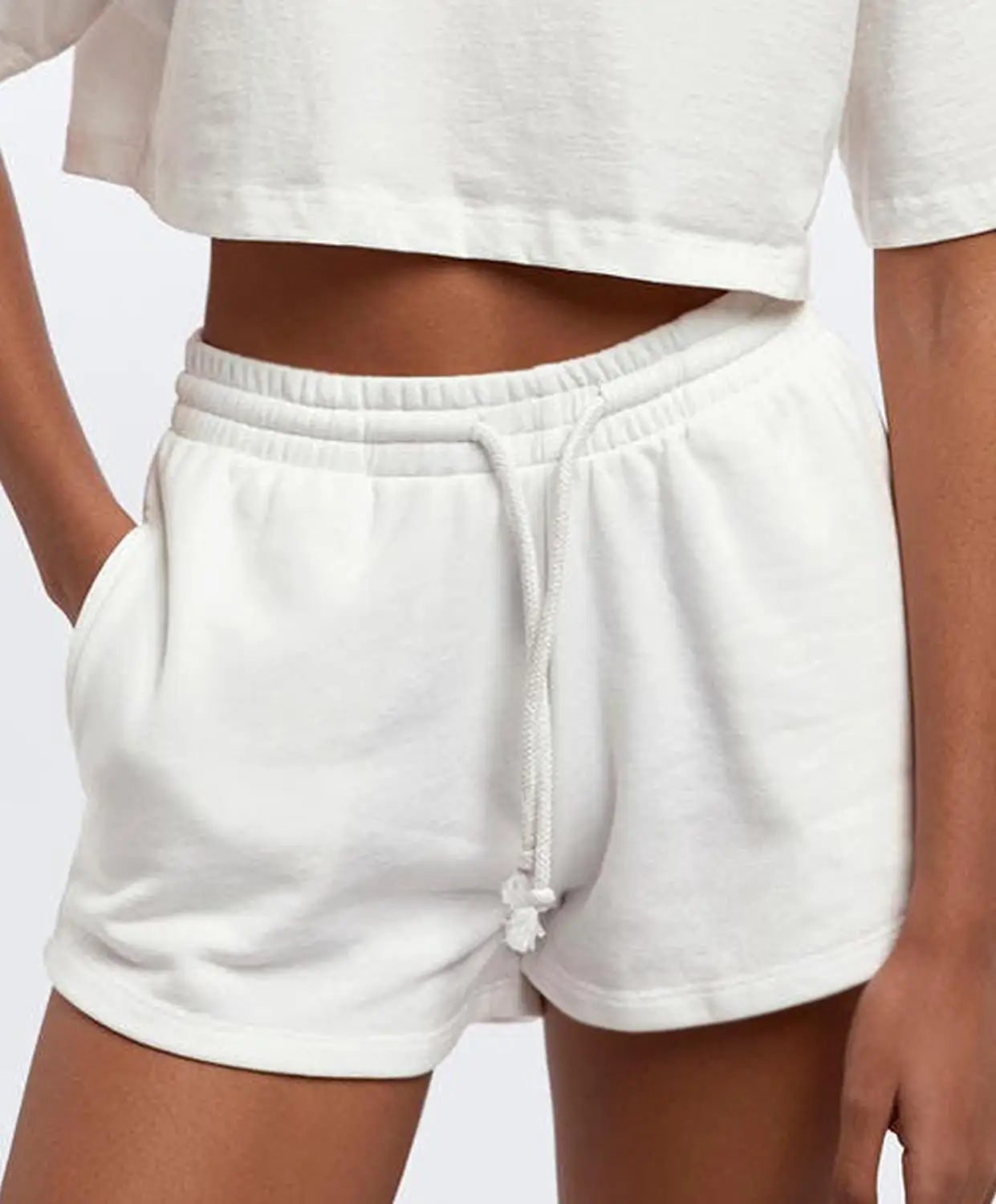 

Womens trendy white fleece shorts