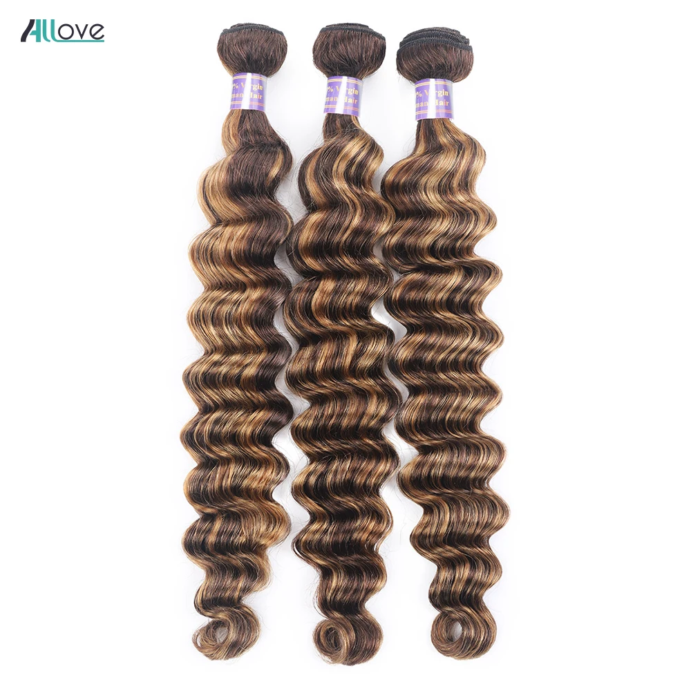 Аллове Хайлайт Луз Дип Уэйв Бандлес Бразильские волосы человека 4/27 Медово-блондино Браун окрашенные реми-удлинения на.