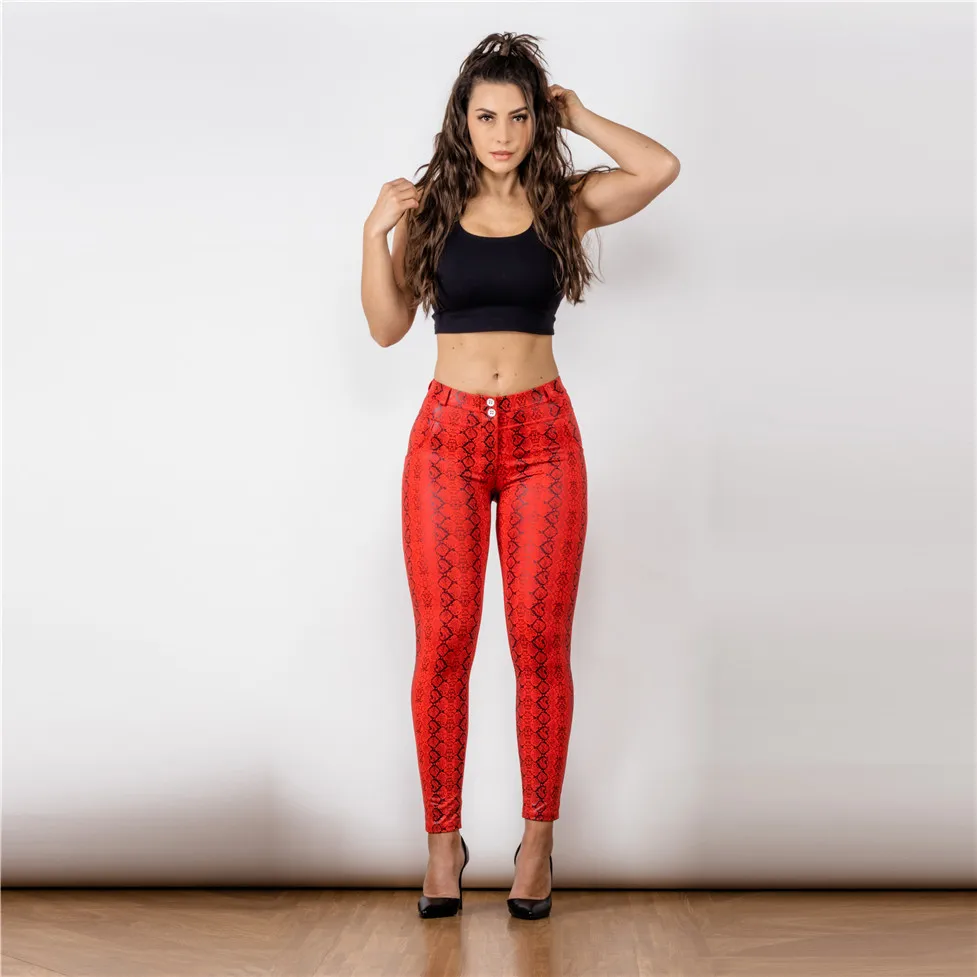 Shascullfites Snake Skin Printed Pants Red Pants Goth Women Vintage Aesthetic Elegant Casual Push Up Pants Buttons