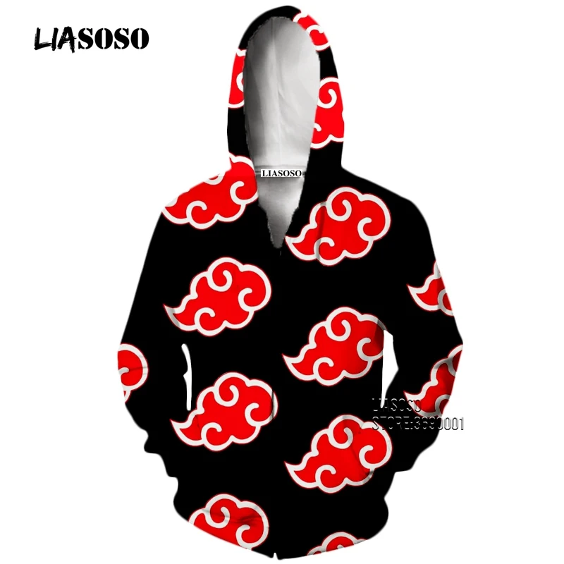 LIASOSO 3D принт унисекс аниме Наруто Akatsuki Учиха Итачи Саске толстовки с капюшоном толстовки Повседневная куртка на молнии X2651