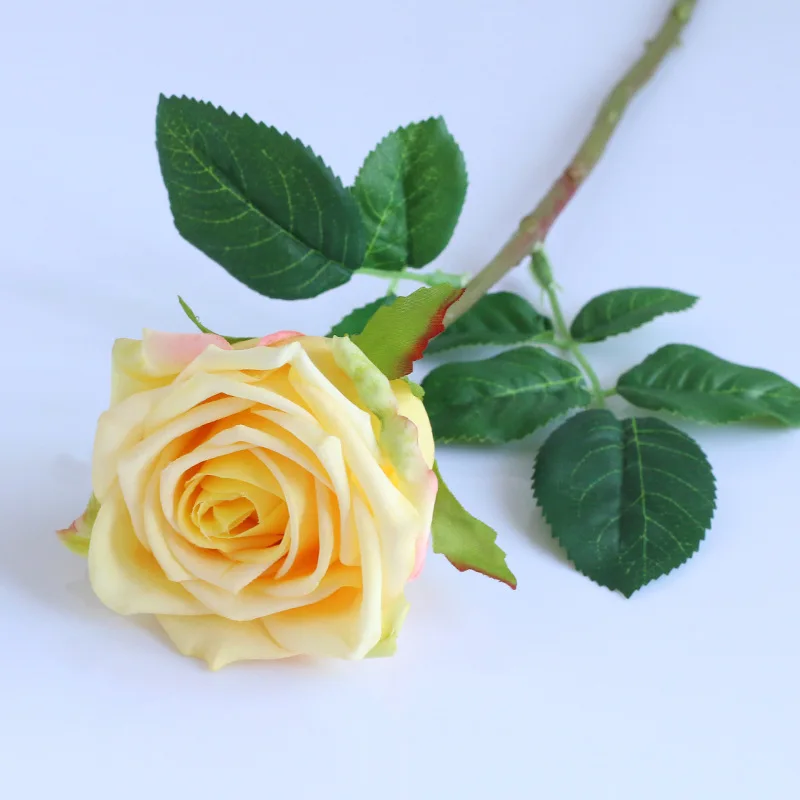 Искусственный цветок розы тонкие розовые листьями шелковые цветы для свадьбы