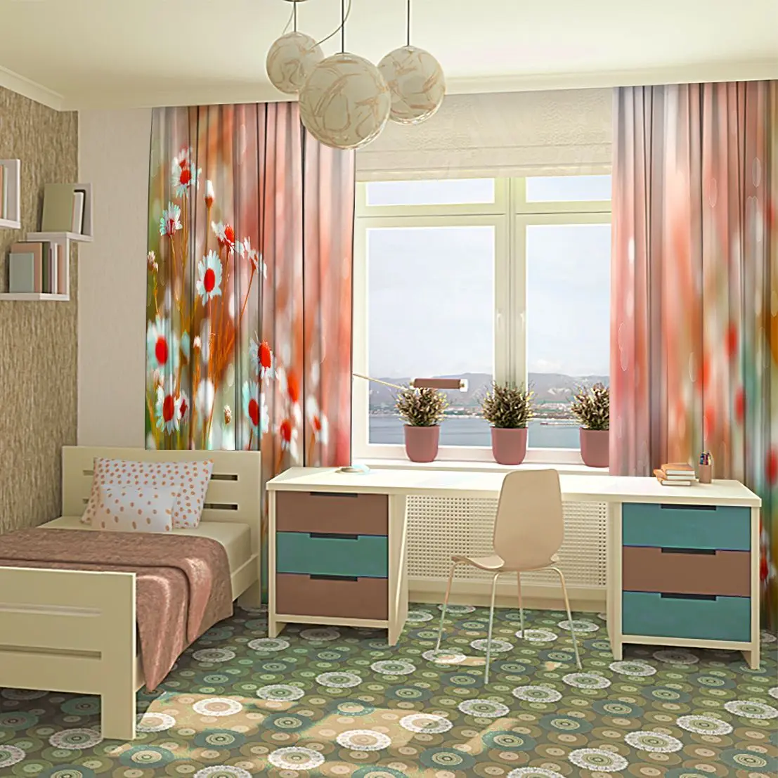 Занавес цветы ромашки поле на солнце светильник Летний сад природа Луг дикие