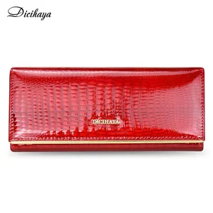 dicihaya genuine leather women wallets multifunction purse red card holder long wallet clutch bag ladies patent leather purse free global shipping