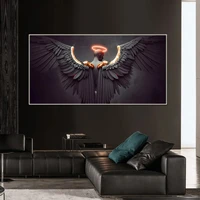 abstract black angel sadness canvas painting half devil half angel poster print modern picture living room background wall decor