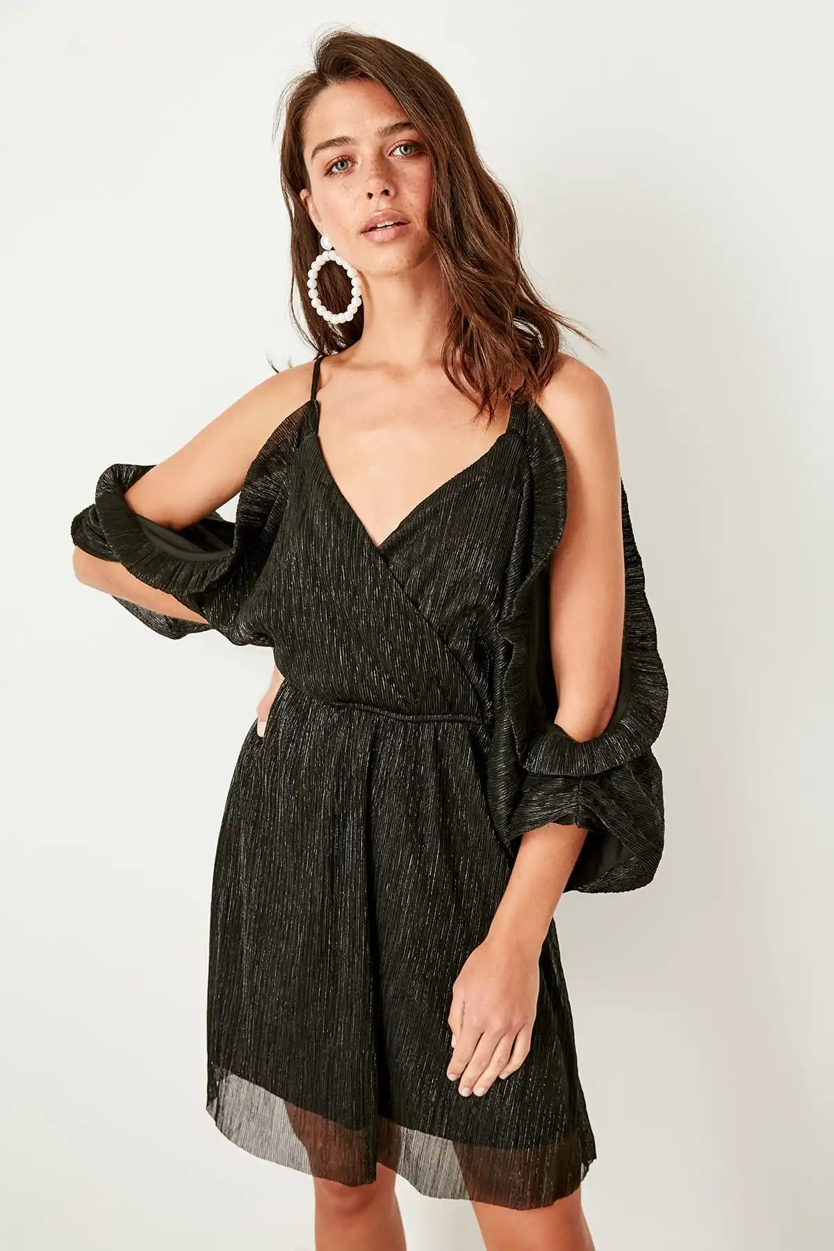 Trendyol черный двойной воротник до груди платье TPRSS19BB0125 | Женская одежда