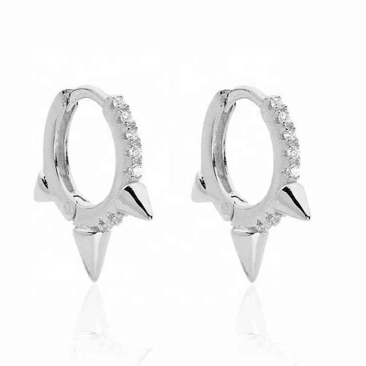

Original Brand Italian Minimalist Mini Rhinestone Spike Huggies Earrings 925 Silver Jewelry