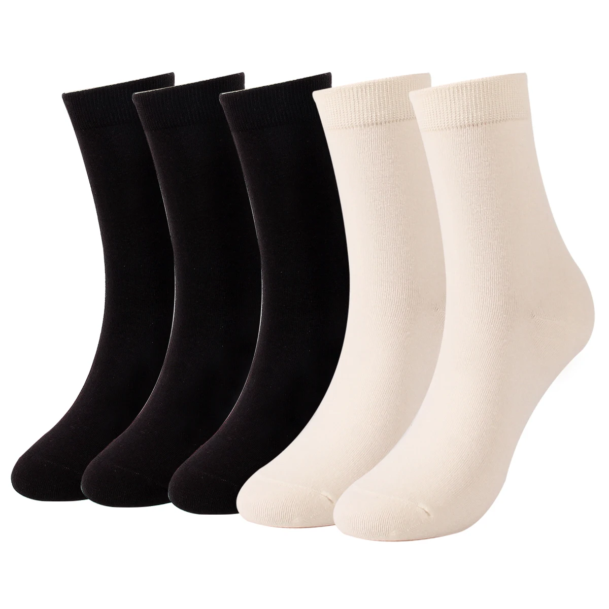 5 Pairs Of Pile Socks Solid Black Long Tube Simple White High Tube Women's Cotton Socks