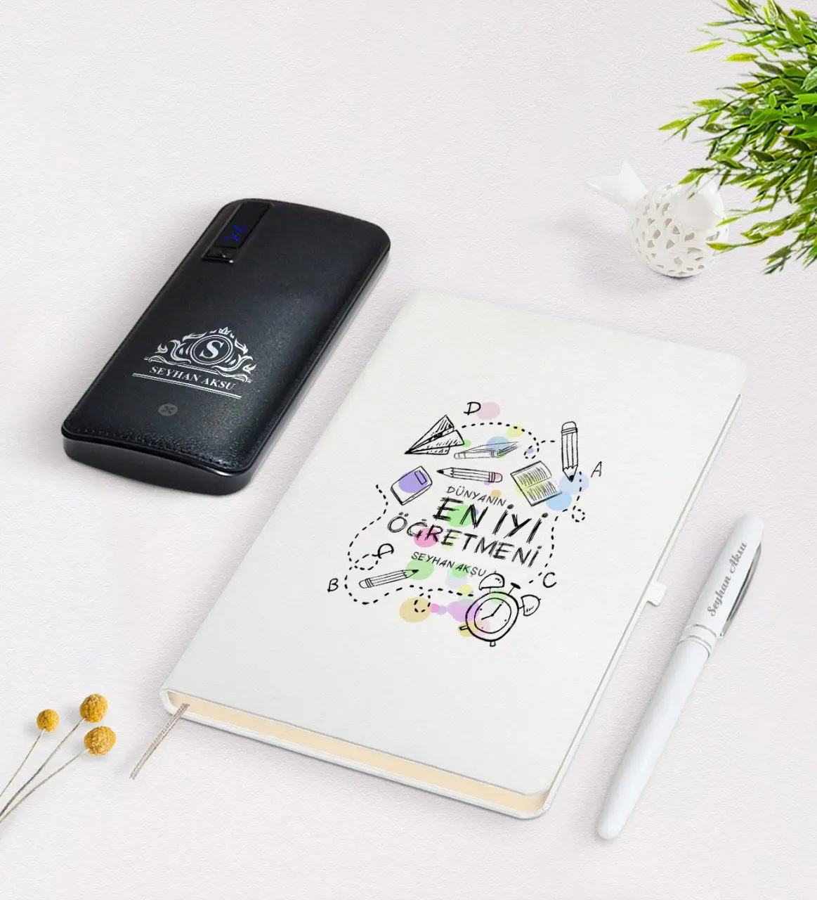 

Персонализированные лучшие мировые учитель белая ручка для записной книжки 12,000 мАч, блок питания подарок Seti-8