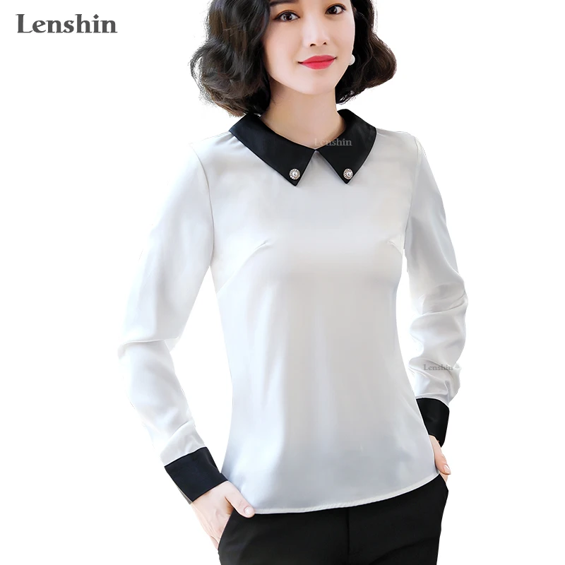 

Lenshin, рубашки с контрастным воротником для женщин, мягкая и удобная блуза, одежда для работы, офисные женские топы, Chemise, свободный стиль