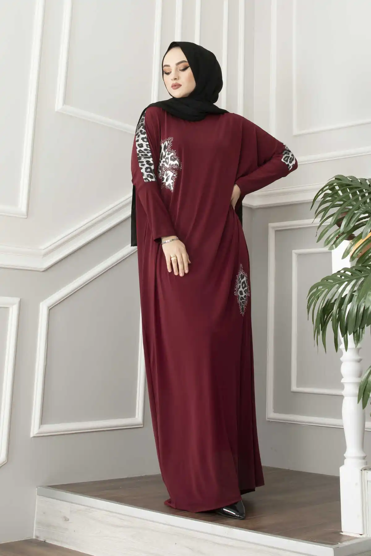 Женское платье с леопардовой вышивкой хиджаб Абая Рамадан яркий мусульманский