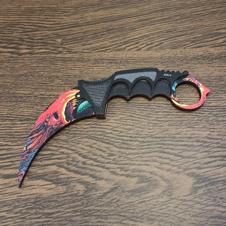 Нож Karambit камуфляж CS:GO из дерева 1:1 цветной (прямая печать) сувенирный в