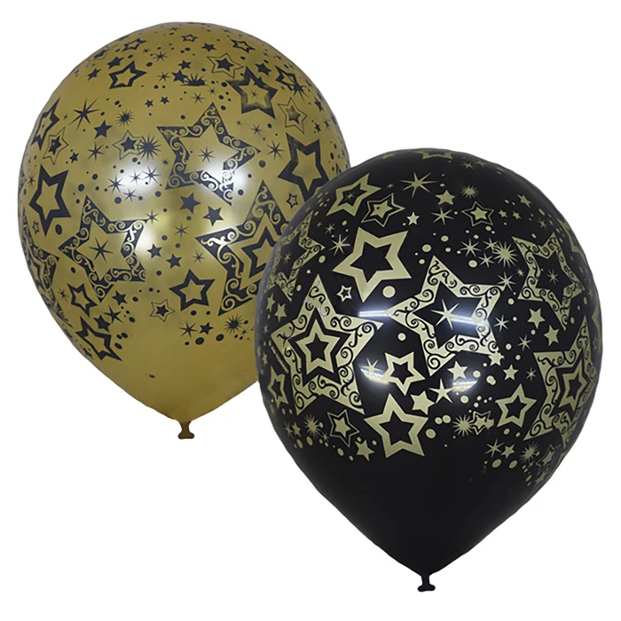 Balloon latex 12 &quotHollywood" 5-сторонний set of 25 PCs color black and gold | Ballons & Accessories