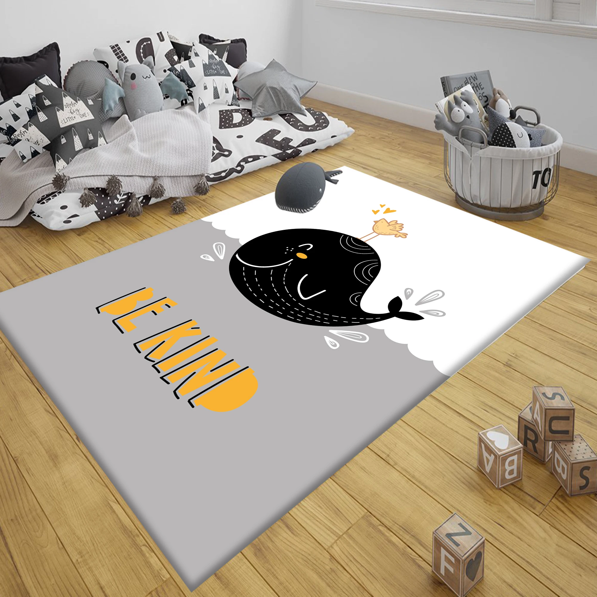 

Else Black Grey Yellow Whale Scandinavian 3d Print Anti Slip Microfiber Children Baby Kids Room Decorative Area Rug Mat Carpet