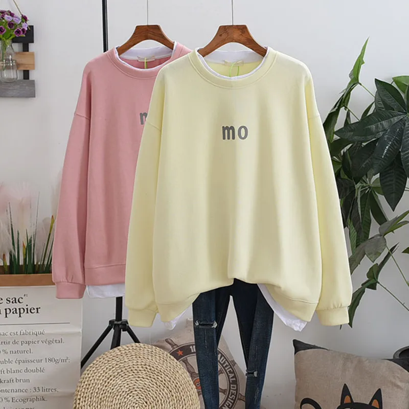 

2022 Plus Size Woman Simple Basic Sweatshirt Long Sleeve Crew Neck Ultra Soft Cotton Track Jogger Coat Pullovers