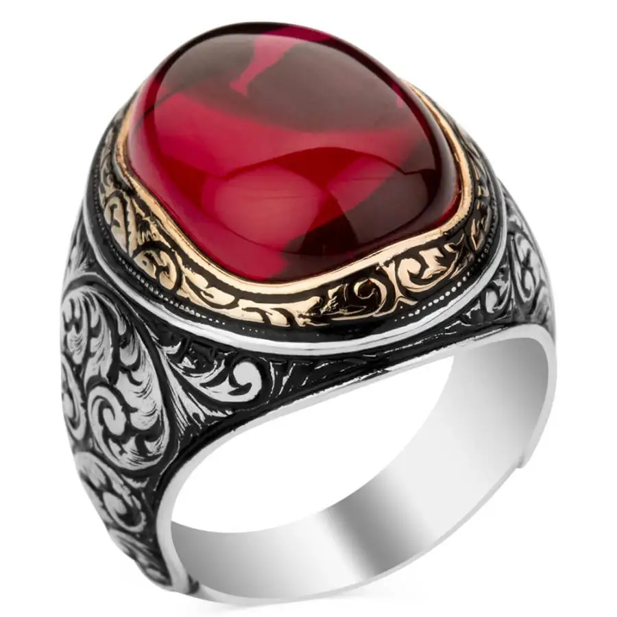 Bague en argent naravec pierres précieuses adrénales radiantes pour hommes, bague naturelle, vintage, sculpté à la main, bijoux en argent 925 carats, cadeaux pour hommes 2
