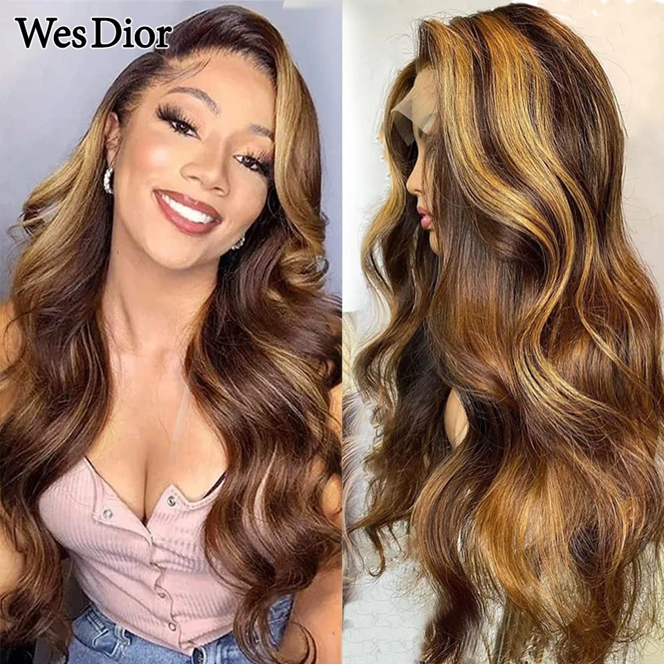 

Парик из натуральных волос, бразильский, волнистый, на сетке спереди, парик для хайлайтера, блонд, Омбре, 13x 4, парик на сетке спереди, парик на ...