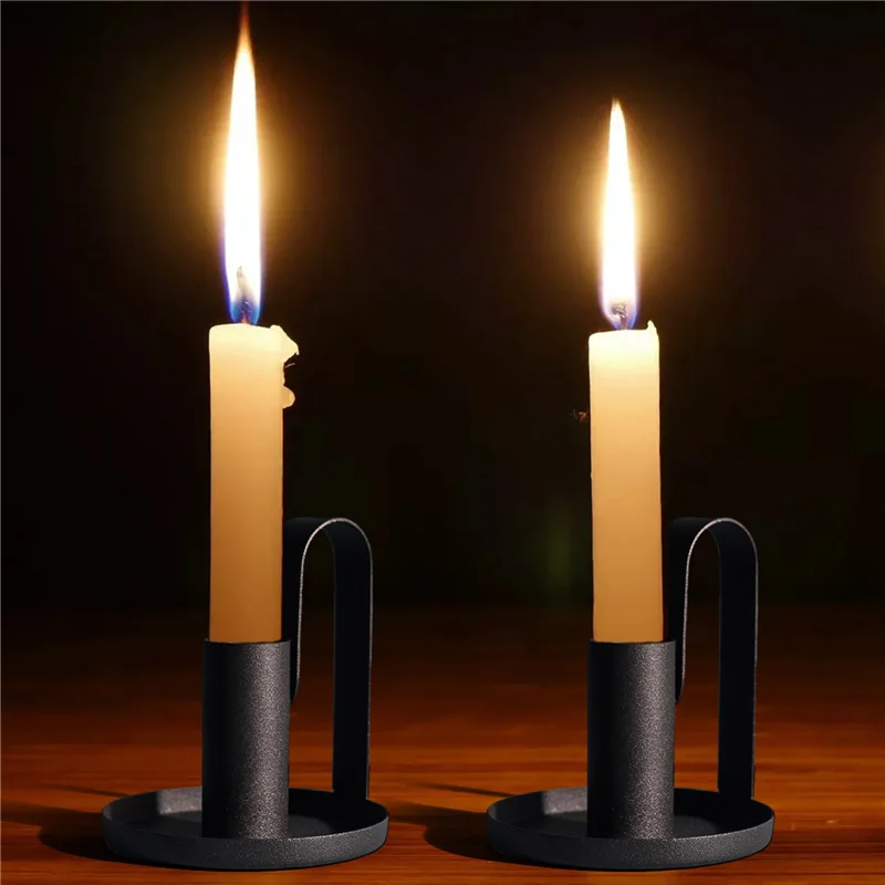 

2 PCS Candle Holders Simple Black Wedding Decoration Bar Party Living Room Solid Color Metal Candlestick Retro Style Classic