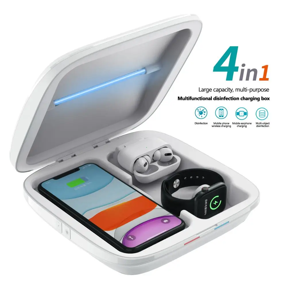 New Four in One UV Sterilizer Box Ultraviolet Disinfection with 15W Wireless Fast Charger Lamp Ozone sterilization box | Мобильные
